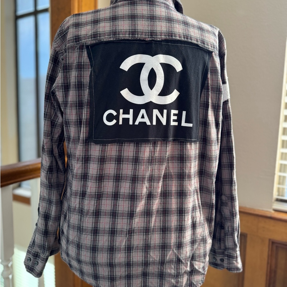 Patch work button down
